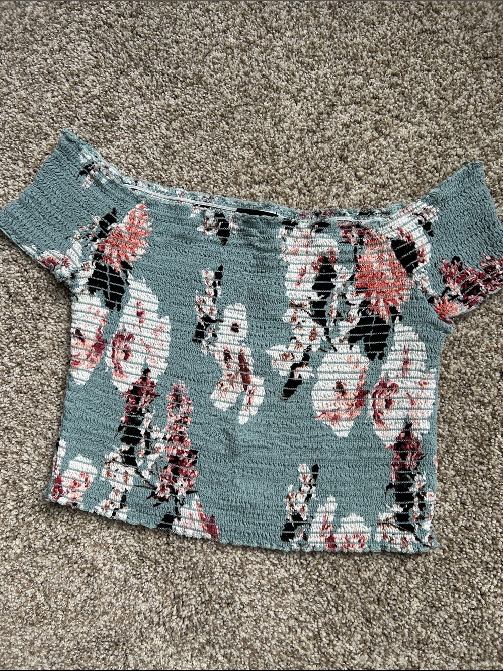 Kendall & Kylie PacSun Cropped Smocked Off the Shoulder Top - Size Small